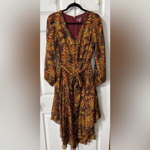 NEW Vince Camuto Asymmetrical Hem Long Sleeve Dress Petite Large PL Fall Colors